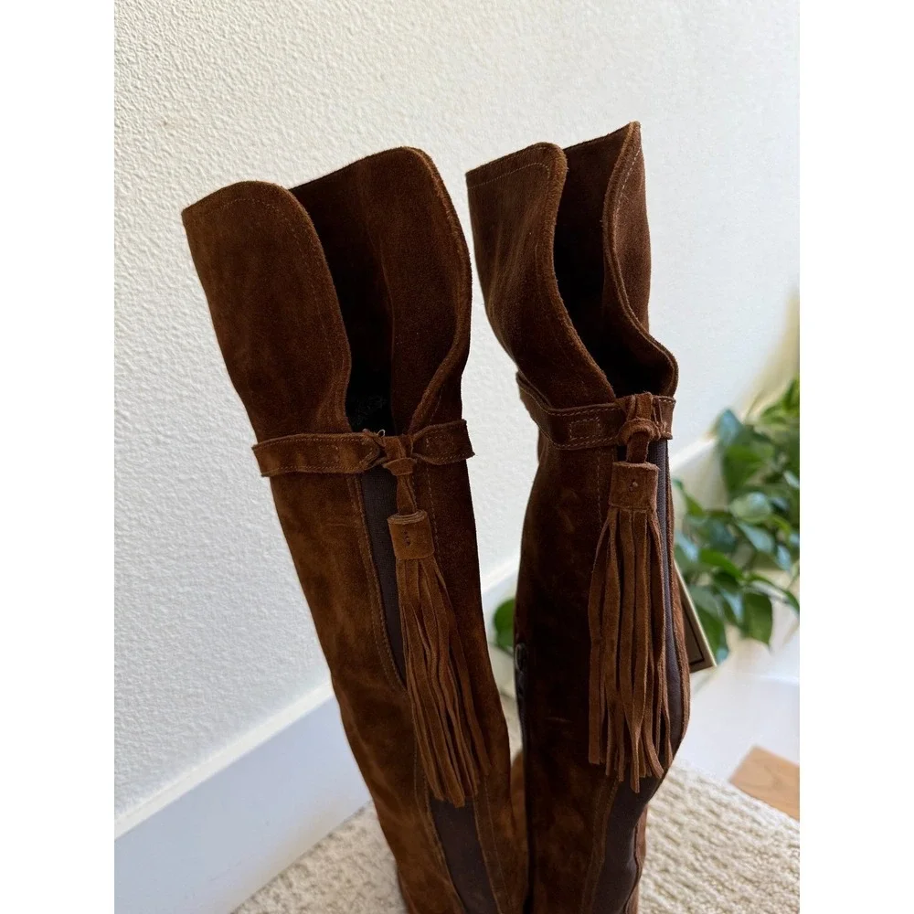 NWT‎ Frye Molly Tassel Over The Knee OTK Suede Boots Wood Brown 5.5